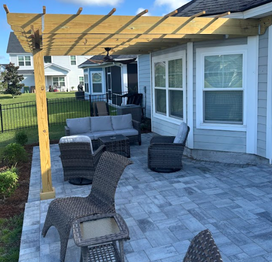 Westbrook (Savannah Quarters) New Patio & Pergola step down patio and retaining wall savannah quarters pooler ga